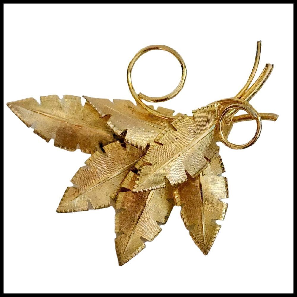 Vintage Gold‎ Tone Swirl Bunch Leaf  Brooch Pin